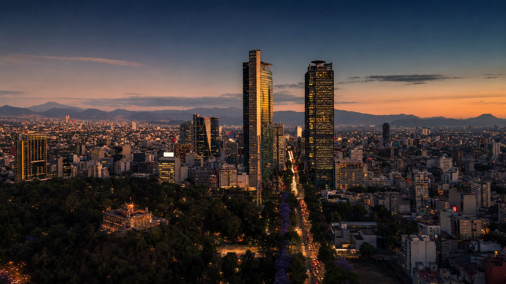 Mexico City skyline at dusk