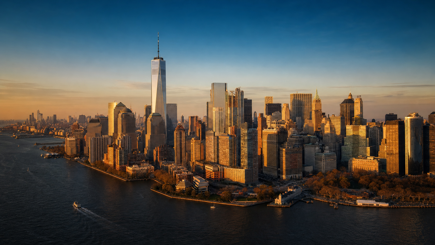 New York skyline at golden hour